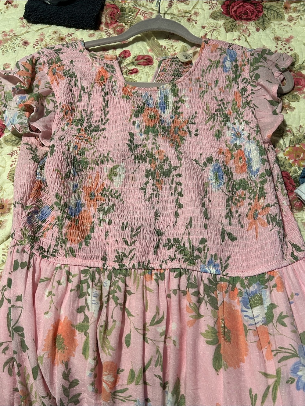 Sweet Wanderer Pink Floral Smocked Blouse Top